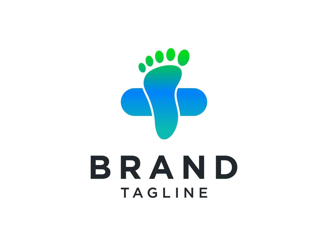 Foot Care Medical Logo. Footprint and Heart Symbol with Cross Icon inside. Flat Vector Logo Design Template Element