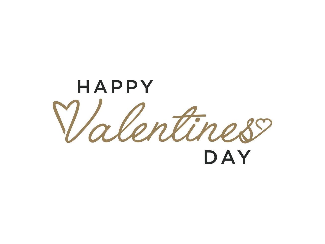 Happy Valentine's Day Card. Gold Text Handwritten Calligraphy Lettering with Hearts Shapes Decorative Ornaments isolated on White Background. Flat Vector Design for Greeting Cards.