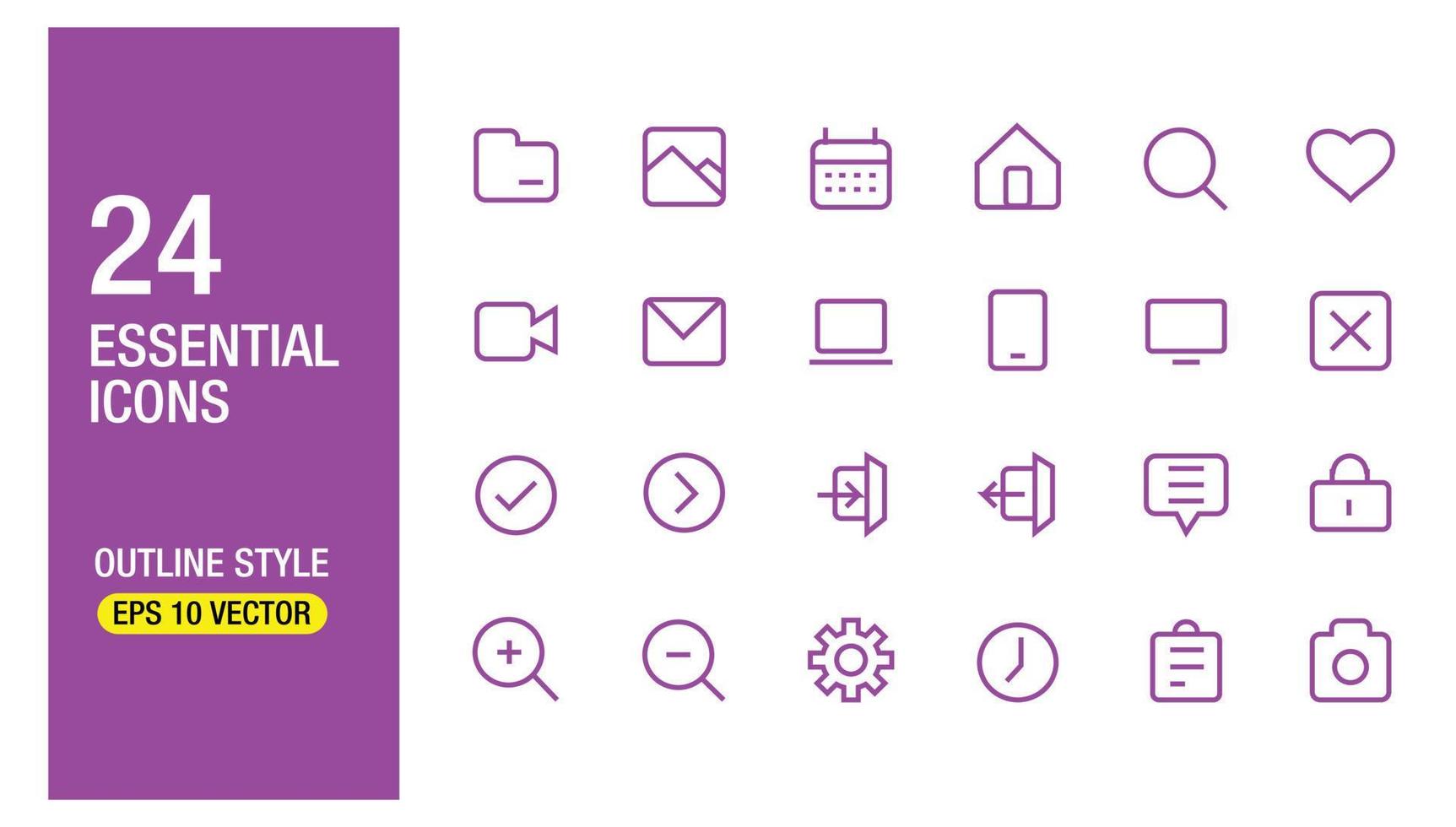 Frequently used essential icons Collections. Suitable for design elements of User Interface and UX. Essential icon set in outline style. Editable. EPS10 vector