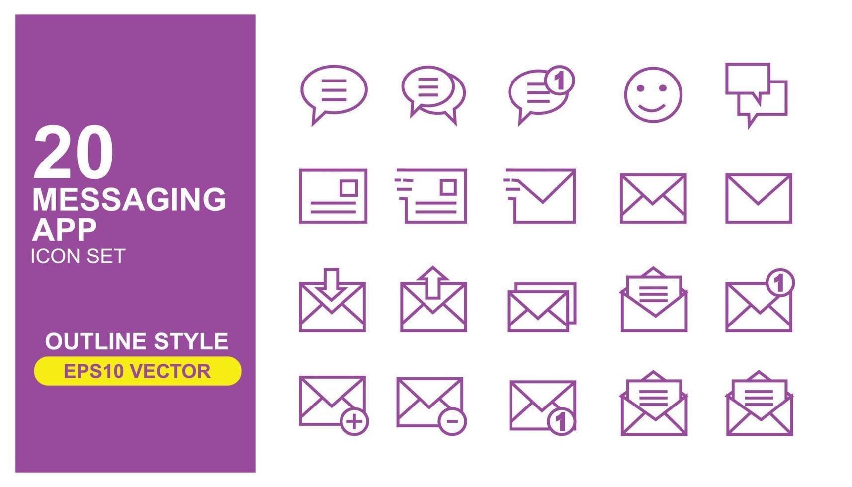 Messaging app icon set. Suitable for user interface design elements of chat and messaging applications. An elaborated collection of message and email icons. Editable vector. EPS10. Illustration vector