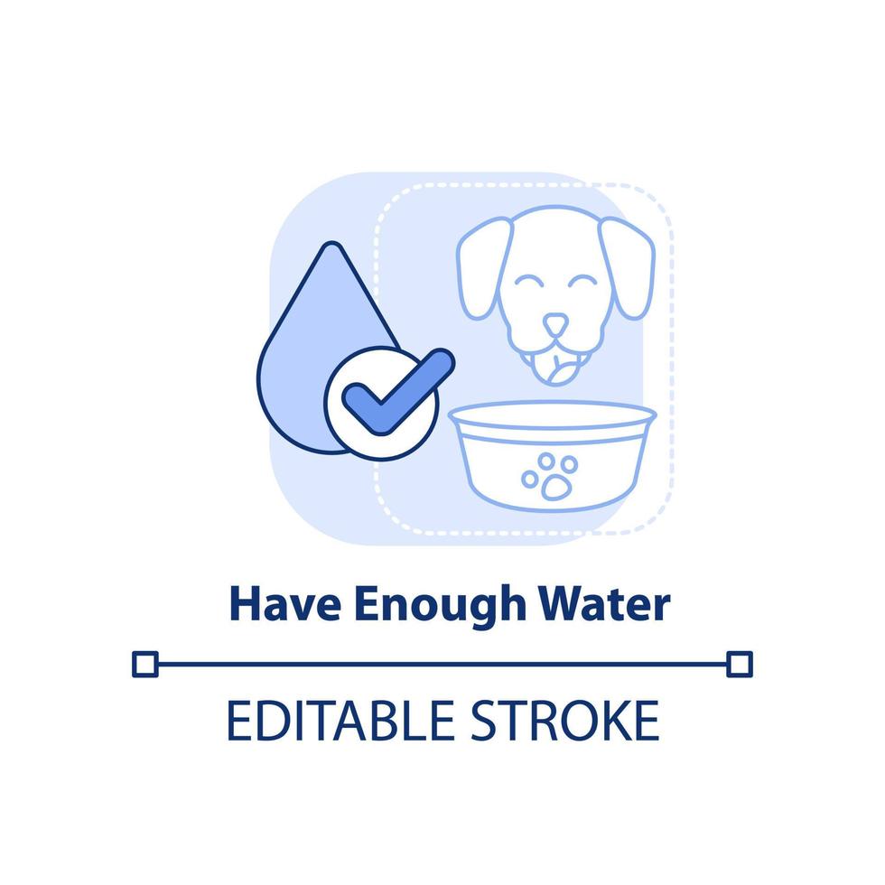 Have enough water light blue concept icon. Water bowl for dog. Road trip with pets abstract idea thin line illustration. Isolated outline drawing. Editable stroke. vector