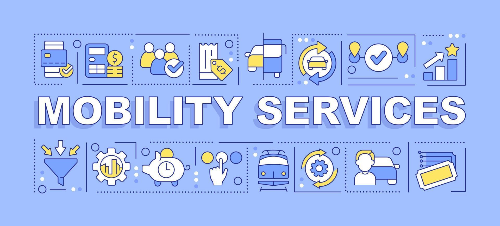 Mobility services word concepts purple banner. Transport system. Infographics with editable icons on color background. Isolated typography. Vector illustration with text.