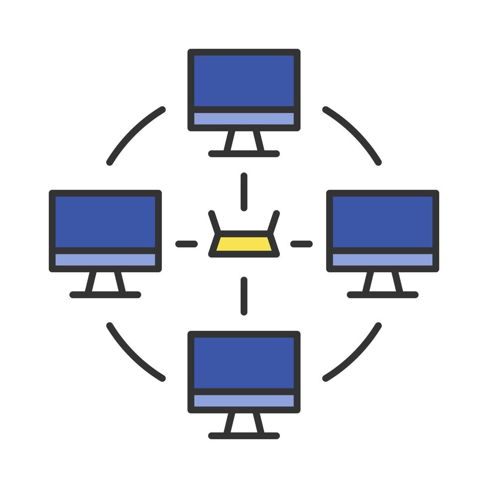 Local area network color icon. Esports community. LAN. Computer network. Interconnections between gamers. Isolated vector illustration