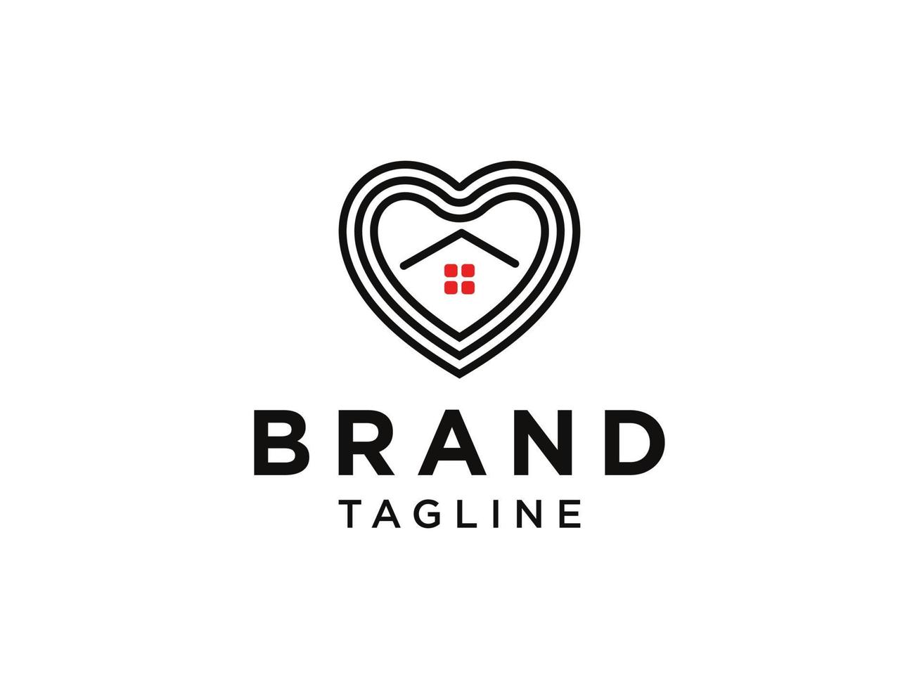 Abstract Love Home Logo. Black and Red Line Style Heart and House Icon Combination isolated on White Background. Usable for Building and Family Care Logos. Flat Vector Logo Design Template Element.