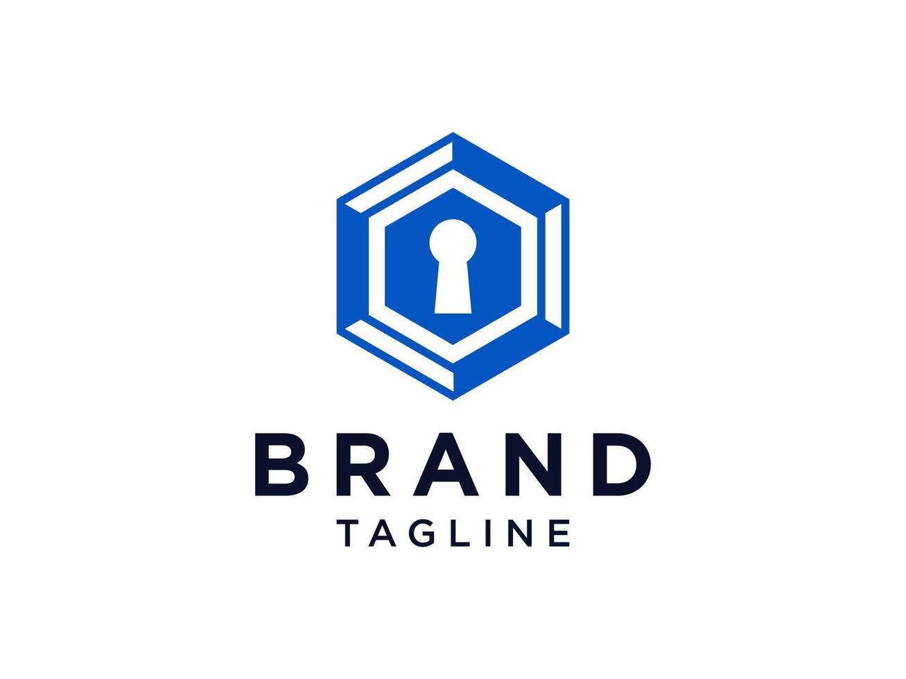 Abstract Lock Sign Cyber Security Logo. Blue Square Shape with Negative Space Keyhole inside. Usable for Business and Technology Logos. Flat Vector Design Template Element.