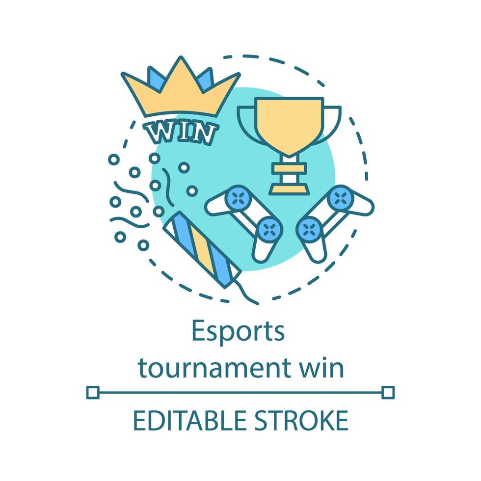 Esports tournament win concept icon. Championship winner trophy. Video gaming champion award. Cyber sport competition idea thin line illustration. Vector isolated outline drawing. Editable stroke