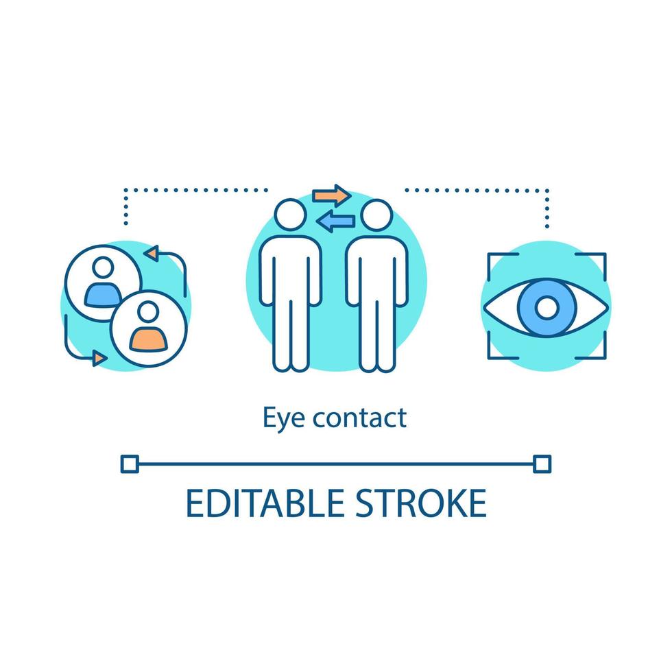 Eye contact concept icon. Nonverbal communication. Public speaking tips. Communication skills. Idea thin line illustration. Vector isolated outline drawing. Editable stroke