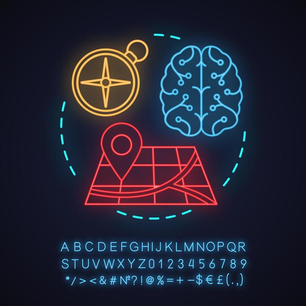 Mind mapping neon light concept icon. Data analytics. Critical thinking idea. Analytical skill. Glowing sign with alphabet, numbers and symbols. Vector isolated illustration