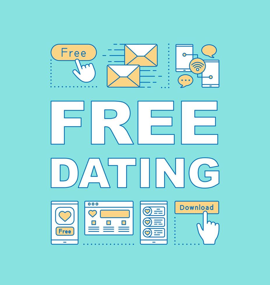 Free dating word concepts banner. Find love application. Online date. Romance matchmaking. Presentation, website. Isolated lettering typography idea with linear icons. Vector outline illustration