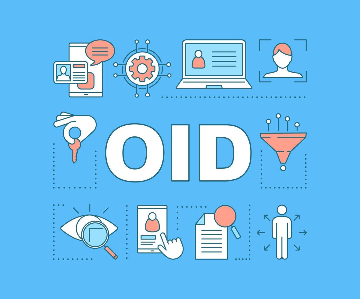 OID word concepts banner. Object identifier idea. Online search mechanism. Internet identity. Presentation, website. Isolated lettering typography idea with linear icons. Vector outline illustration