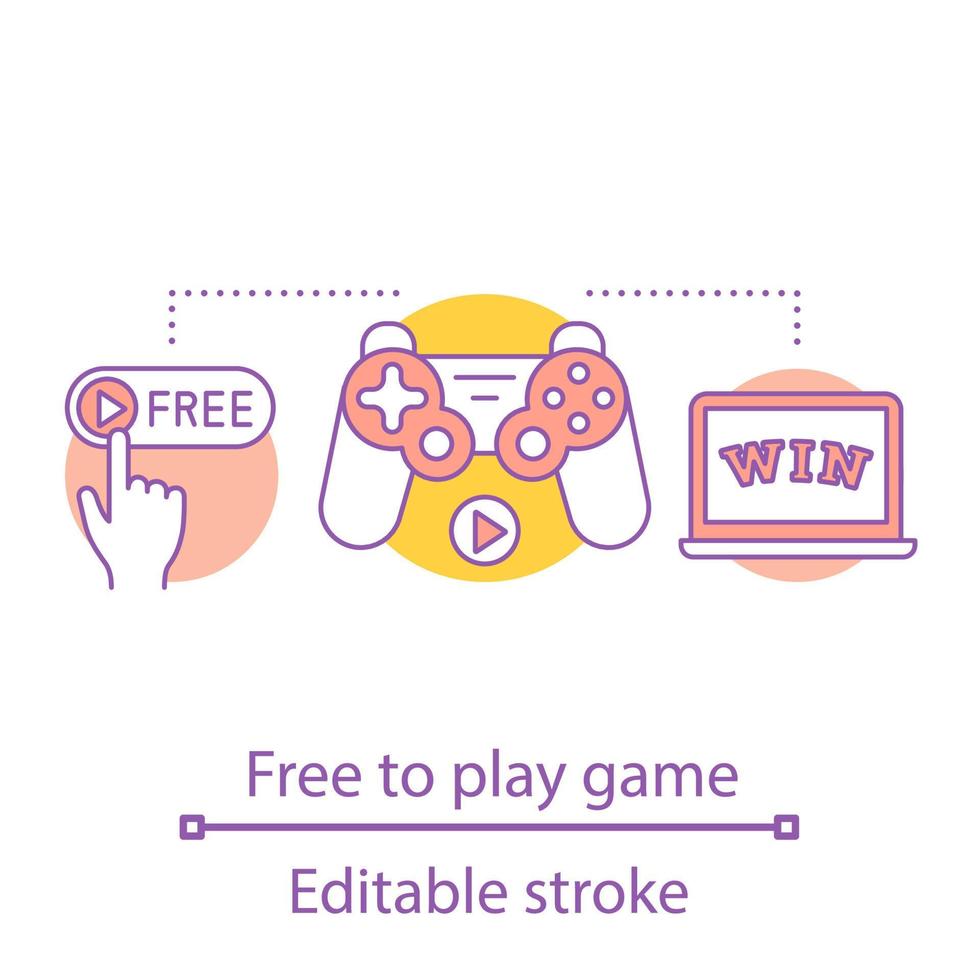 Free to play concept icon. Digital entertainment. Play games idea thin line illustration. Online casino. Vector isolated outline drawing. Editable stroke
