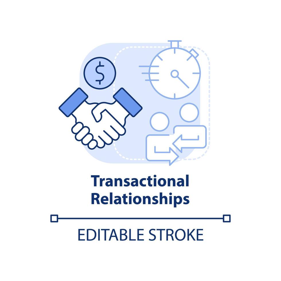 Transactional relationships light blue concept icon. Buyer seller interaction abstract idea thin line illustration. Isolated outline drawing. Editable stroke. vector