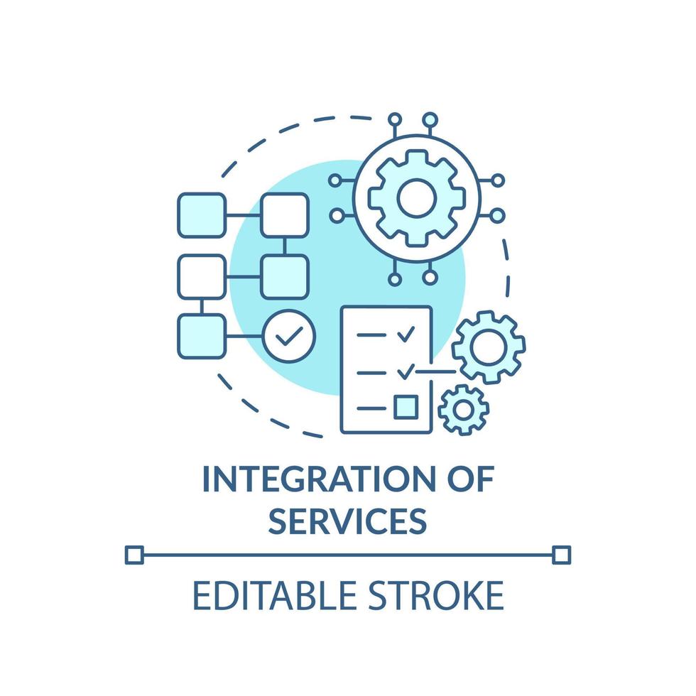 Integration of services turquoise concept icon. Complex system. Maas component abstract idea thin line illustration. Isolated outline drawing. Editable stroke. vector