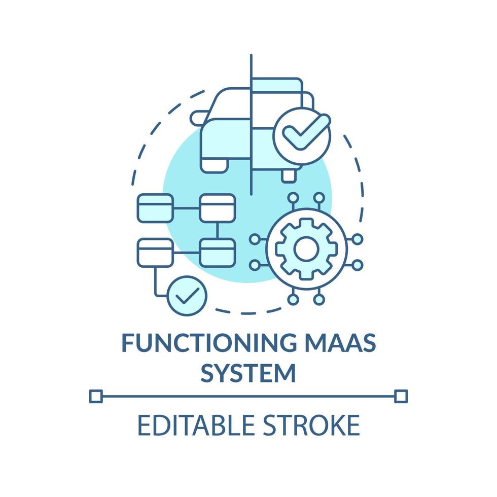 icono de concepto turquesa del sistema maas en funcionamiento. componente de introducción maas idea abstracta ilustración de línea delgada. dibujo de contorno aislado. trazo editable. vector