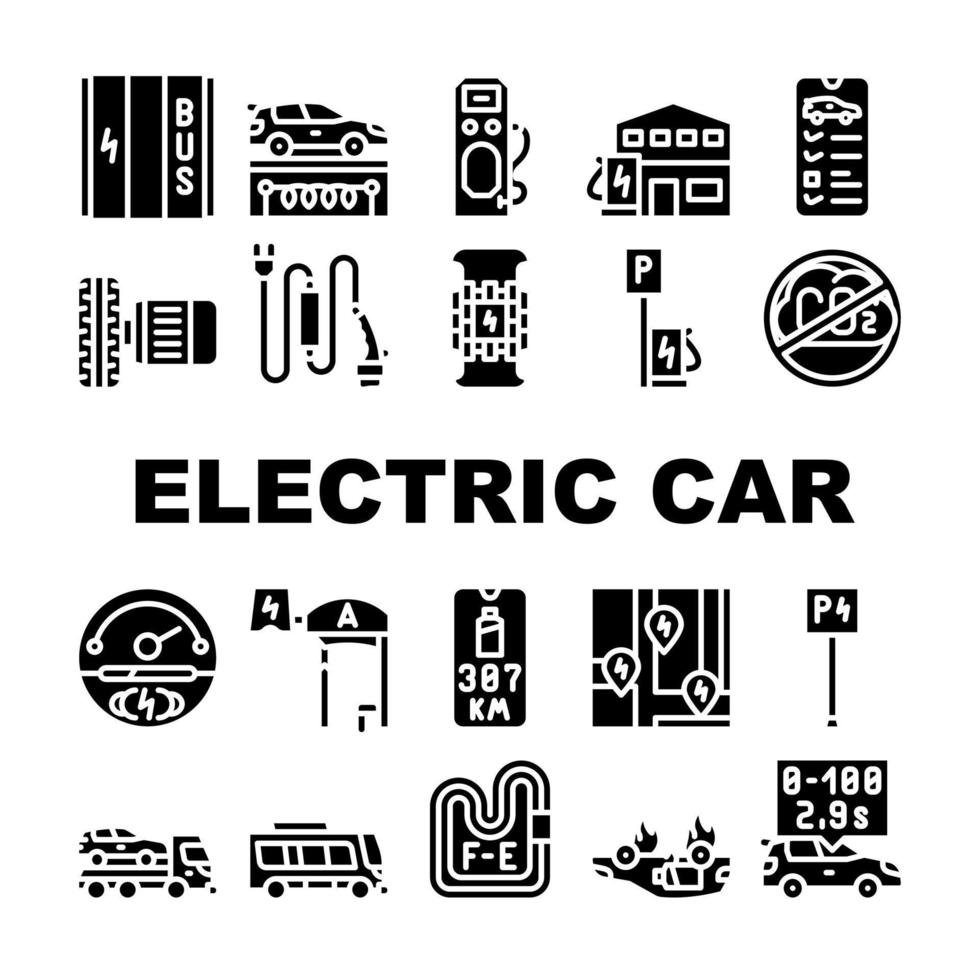 Electric Car Vehicle Collection Icons Set Vector