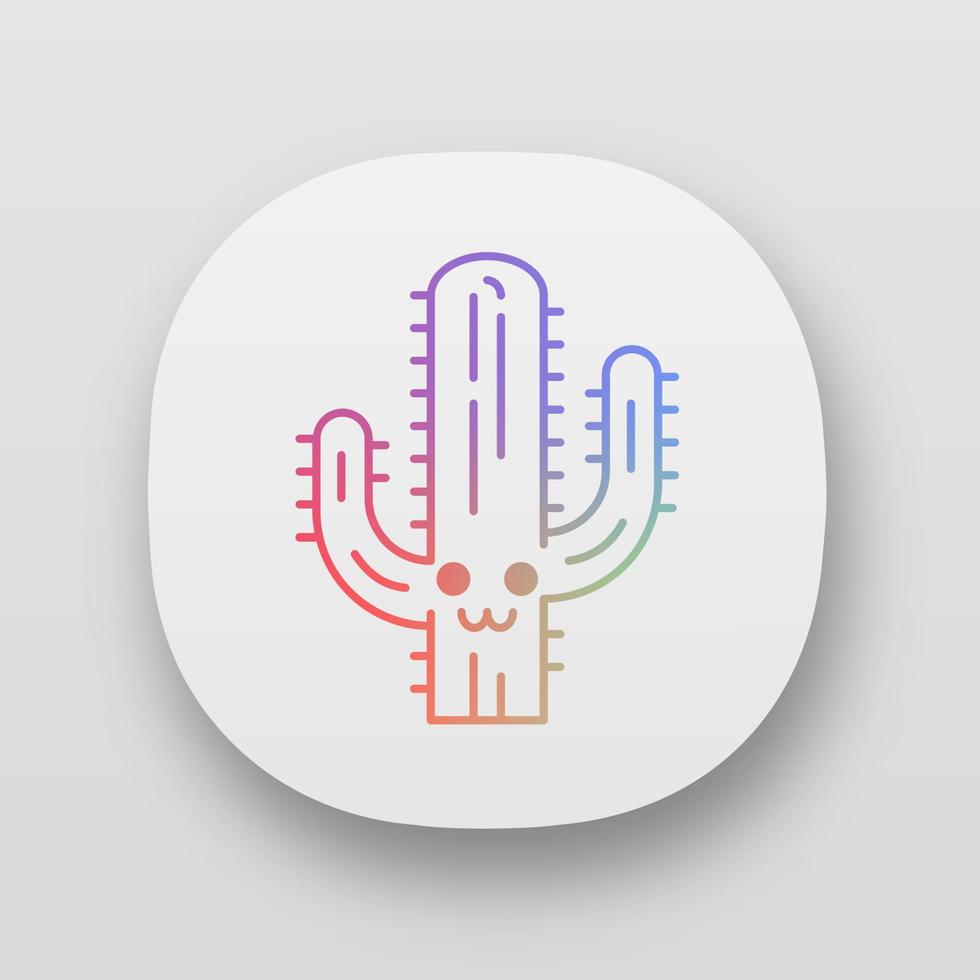 Saguaro app icon. Cactus with smiling face. Wild cacti. American wildflower. Happy tropical plant. Funny emoji, emoticon. UI UX user interface. Web, mobile applications. Vector isolated illustrations