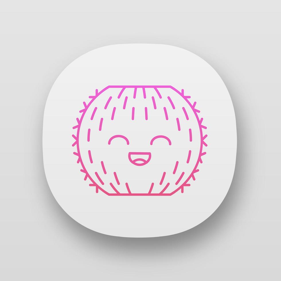 Barrel cactus app icon. Cactus with smiling face. Echinocactus wild cacti. Happy tropical plant with smiling eyes. UI UX user interface. Web or mobile applications. Vector isolated illustrations