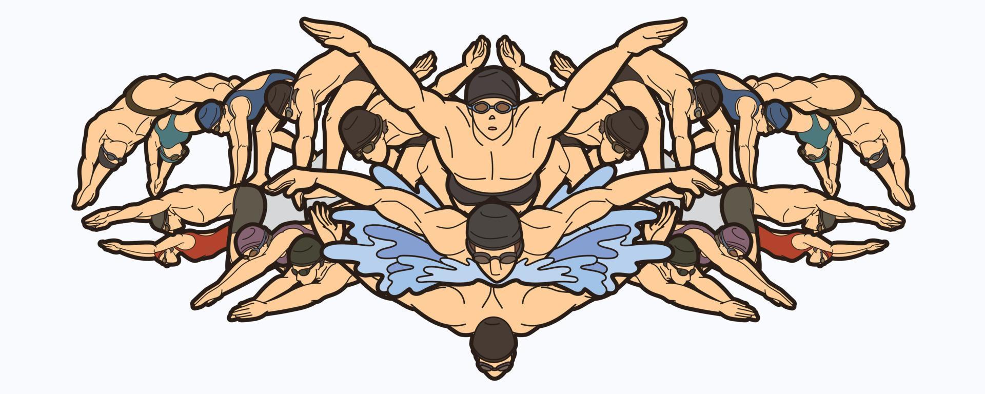 grupo de nadador acción deportiva de natación vector