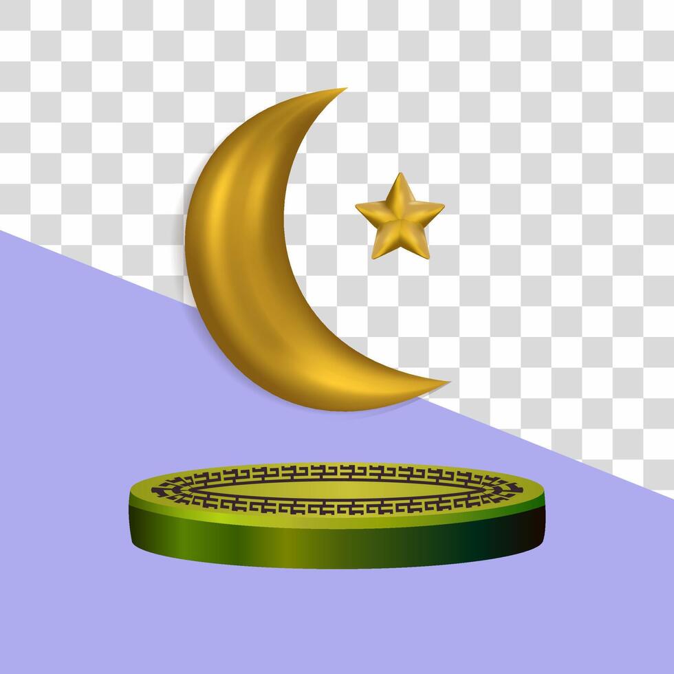 3d vector hd gold moon star in 3d gold red podium Premium Vector