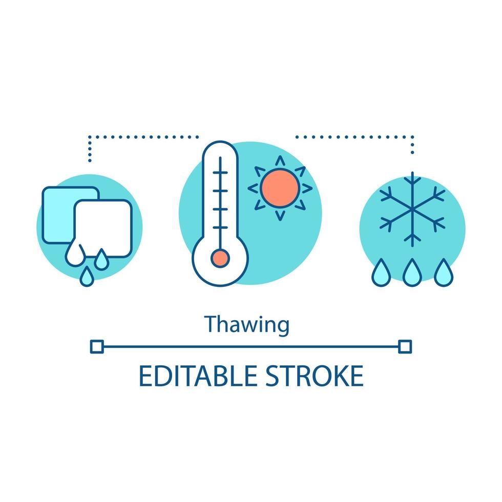 Thawing concept icon. Global warming idea thin line illustration. Climate change. Temperature increasing. Vector isolated outline drawing. Edtable stroke