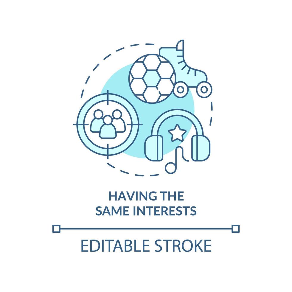 Having same interests turquoise concept icon. Peer influence on teenage behavior abstract idea thin line illustration. Isolated outline drawing. Editable stroke. vector