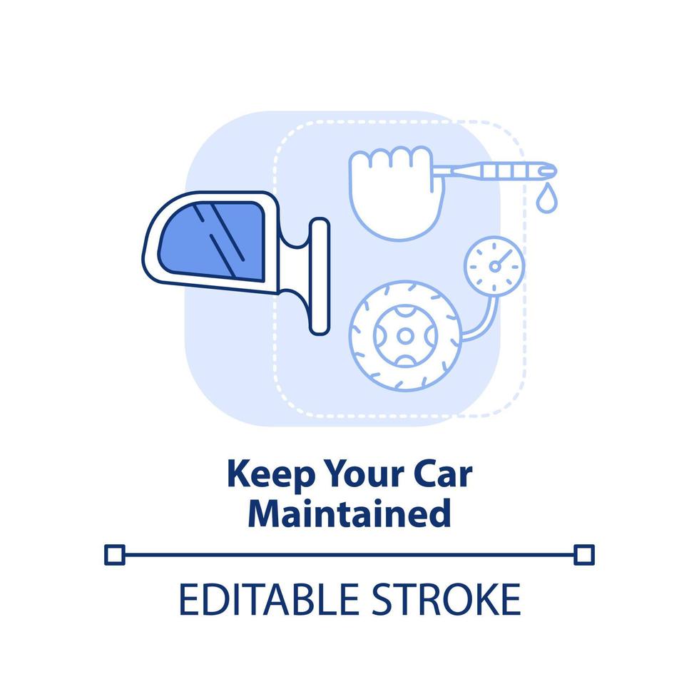 Keep your car maintained light blue concept icon. Engine oil. Road trip advice abstract idea thin line illustration. Isolated outline drawing. Editable stroke. vector