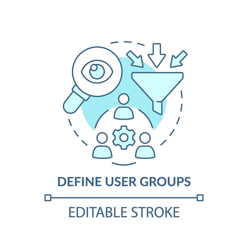 Define user groups turquoise concept icon. Maas introduction component abstract idea thin line illustration. Isolated outline drawing. Editable stroke. vector