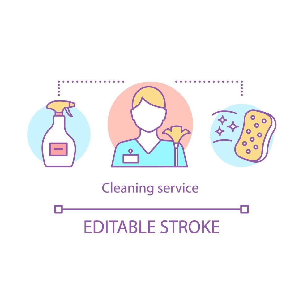 Cleaning service concept icon. House service idea thin line illustration. House maintenance. Maid service. Sweeping, mopping. Housekeeping. Janitor. Vector isolated outline drawing. Editable stroke