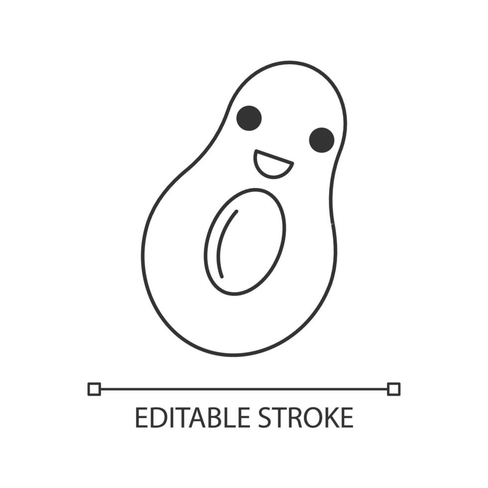 Avocado cute kawaii linear character. Happy smiling fruit. Laughing healthy vegetarian food. Thin line icon. Vector isolated outline illustration. Editable stroke