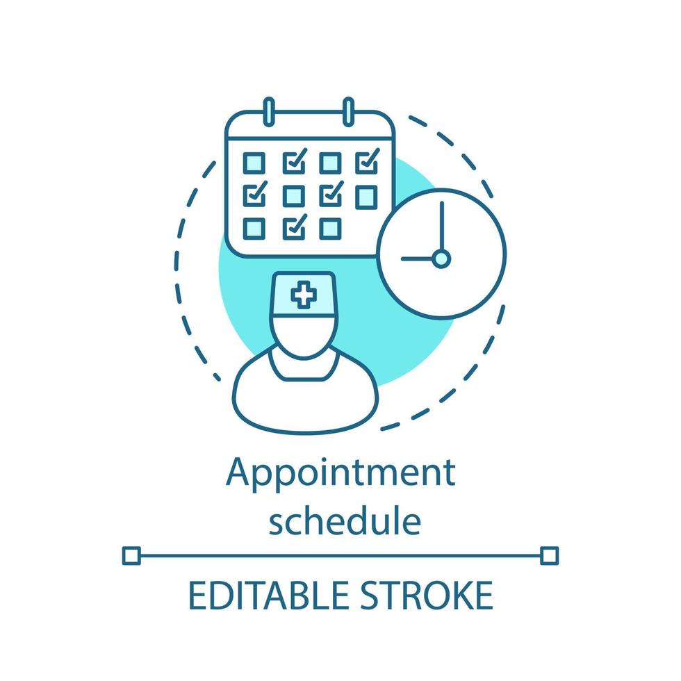 Appointment schedule concept icon. Regular medical exam. Annual health check up. Preventive examination appointment idea thin line illustration. Vector isolated outline drawing. Editable stroke