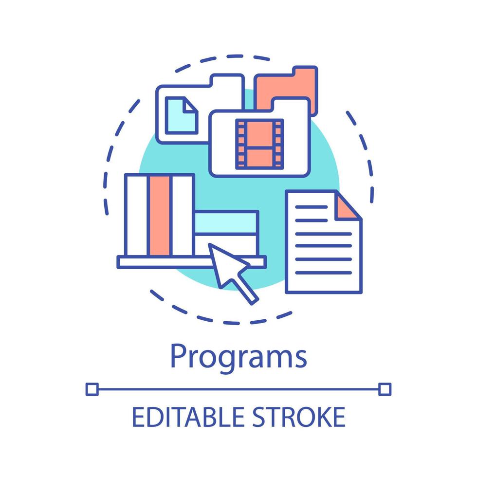Programs concept icon. Required computer file selection. Electronic documents and folders. Data storage idea thin line illustration. Vector isolated outline drawing. Editable stroke