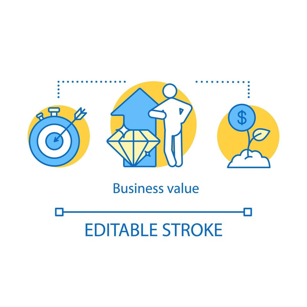 Business value concept icon. Company benefits idea thin line illustration. Productive results achieving. Career growth. Goal achievement. Vector isolated outline drawing. Editable stroke