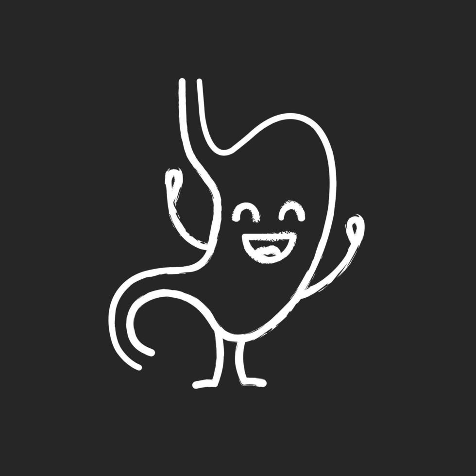 icono de tiza de carácter estomacal sonriente. sistema digestivo saludable. salud del tracto gastrointestinal. ilustración de pizarra de vector aislado