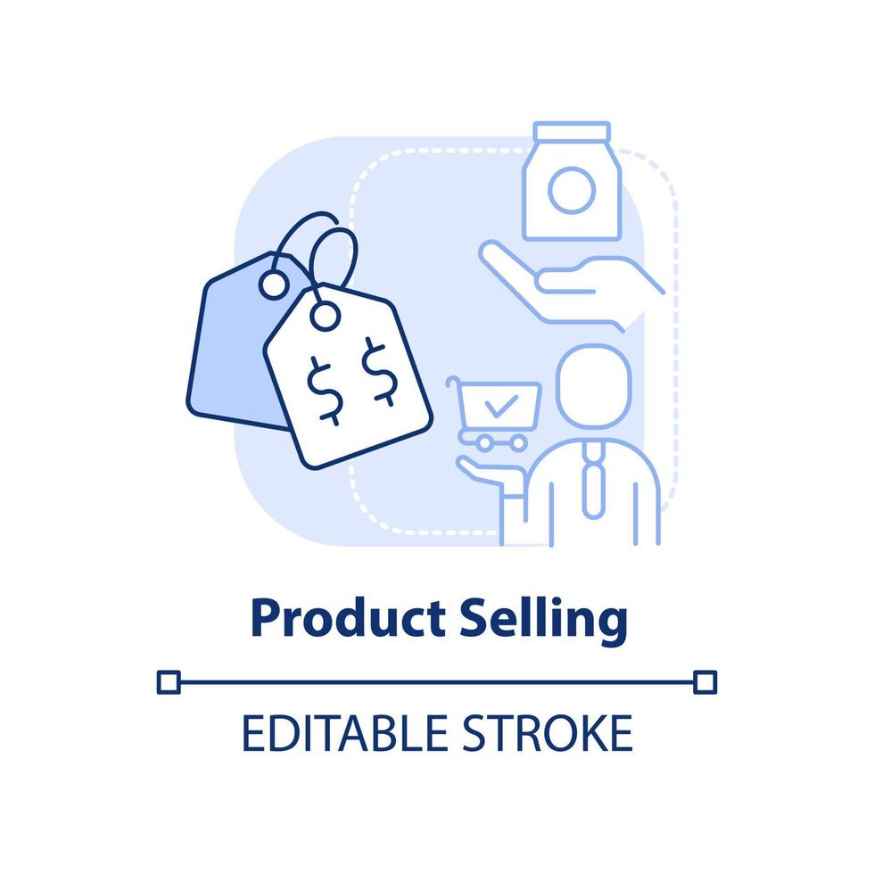 Product selling light blue concept icon. Marketing strategy abstract idea thin line illustration. Bring product to market. Isolated outline drawing. Editable stroke. vector
