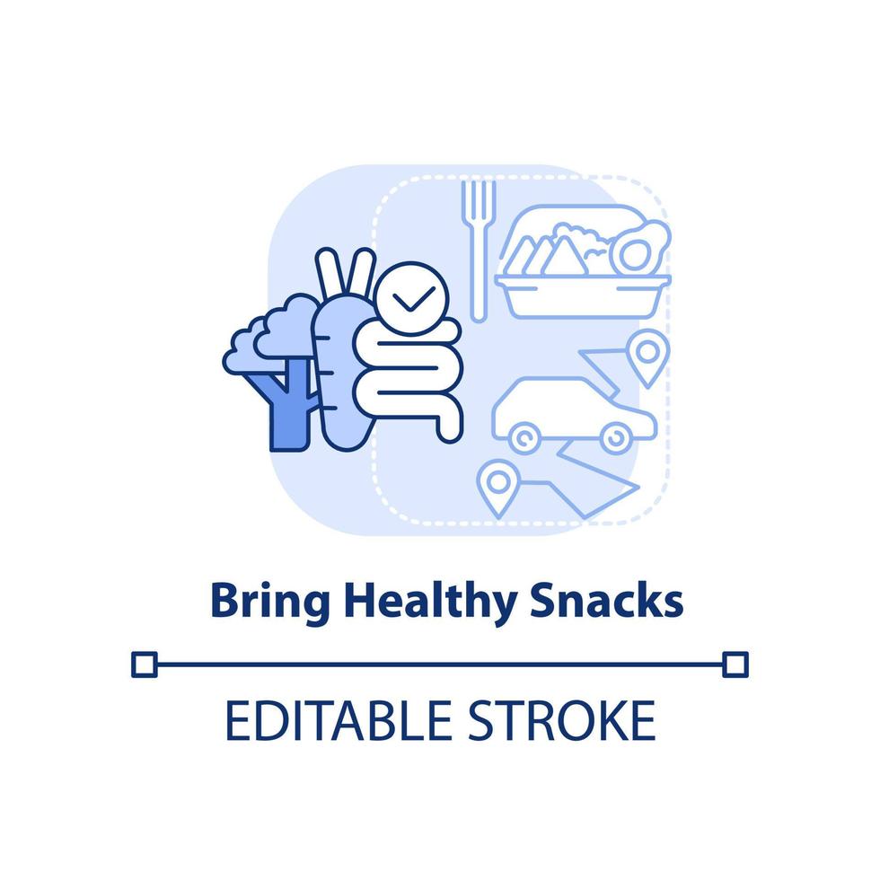 Bring healthy snacks light blue concept icon. Vitamin packed snacks. Road trip tip abstract idea thin line illustration. Isolated outline drawing. Editable stroke. vector