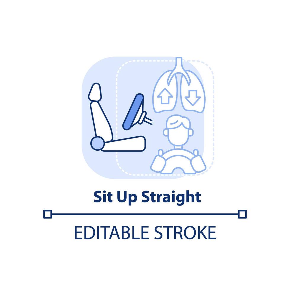 Sit up straight light blue concept icon. Proper position while driving. Road trip tip abstract idea thin line illustration. Isolated outline drawing. Editable stroke. vector