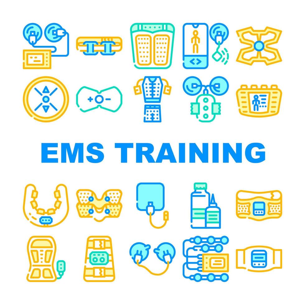 conjunto de iconos de colección de dispositivos de entrenamiento ems vector