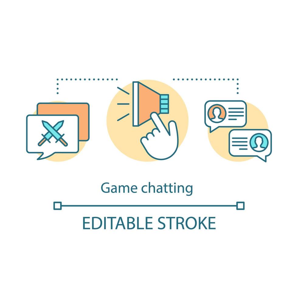 Game chatting concept icon. Online communication with enemy. Verbal skirmish in chat. Video game tactics discussion idea thin line illustration. Vector isolated outline drawing. Editable stroke