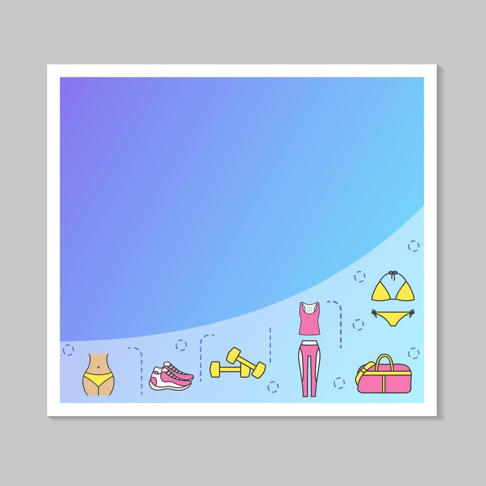 Fitness social media banner, poster, posts cover mockup, booster. Gym  training. Frame vector template. Weight loss. Background for text, photos.  Isolated color border with copyspace 8198024 Vector Art at Vecteezy