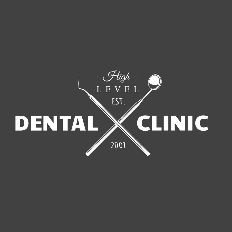 Vintage dental label. Dental tools isolated on a black background. Vector illustration