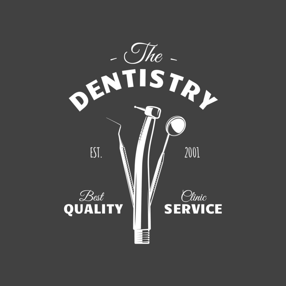 etiqueta dental antigua. herramientas dentales aisladas en un fondo negro. ilustración vectorial vector