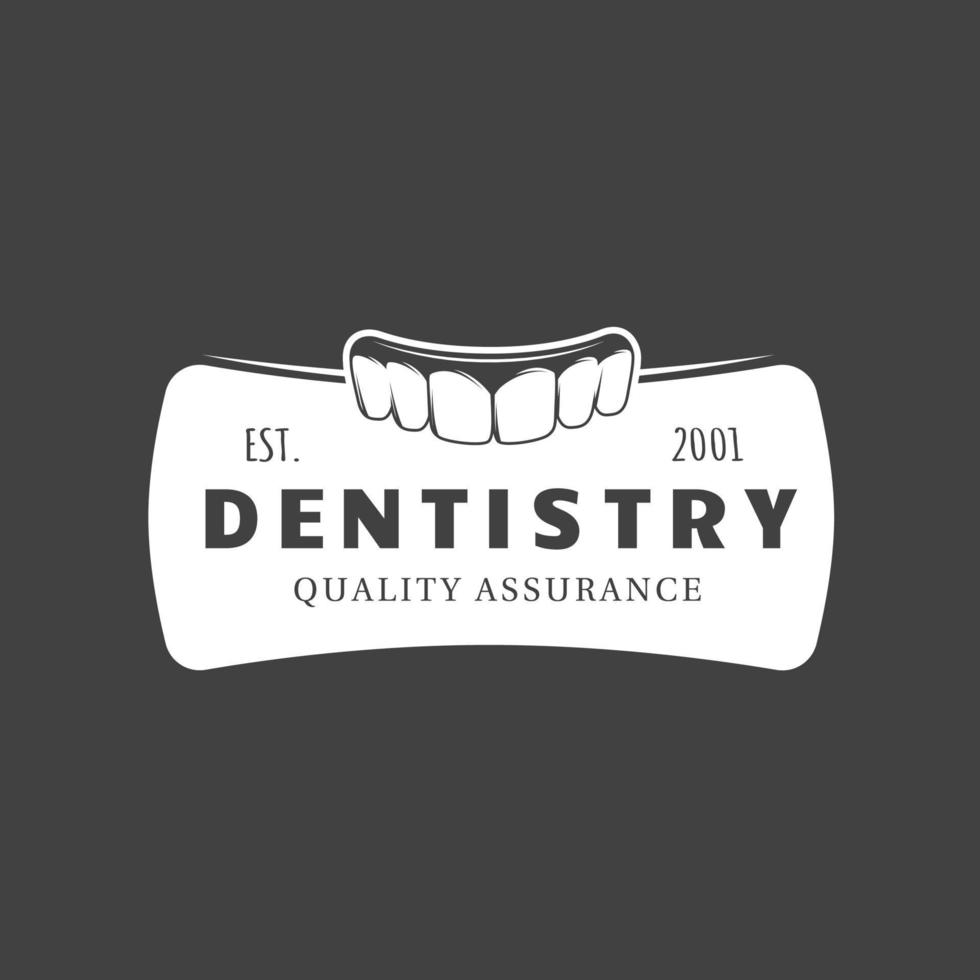 Vintage dental label. Teeth isolated on a black background. Vector illustration