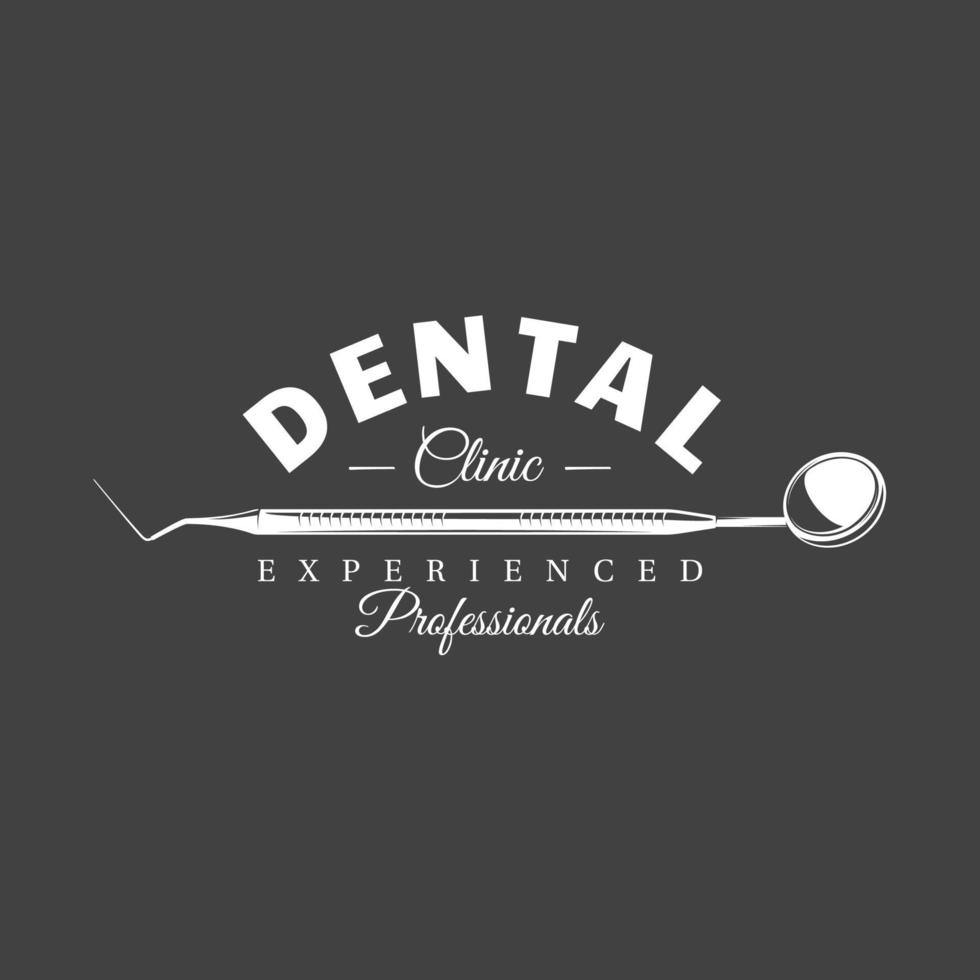 Vintage dental label. Dental tools isolated on a black background. Vector illustration