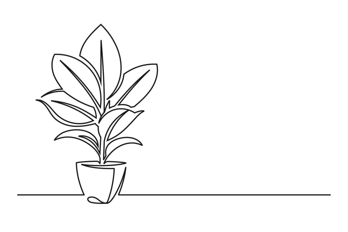 Continuous line drawing of a flower in a pot. Beautiful flower Isolated on a white background. Vector illustration