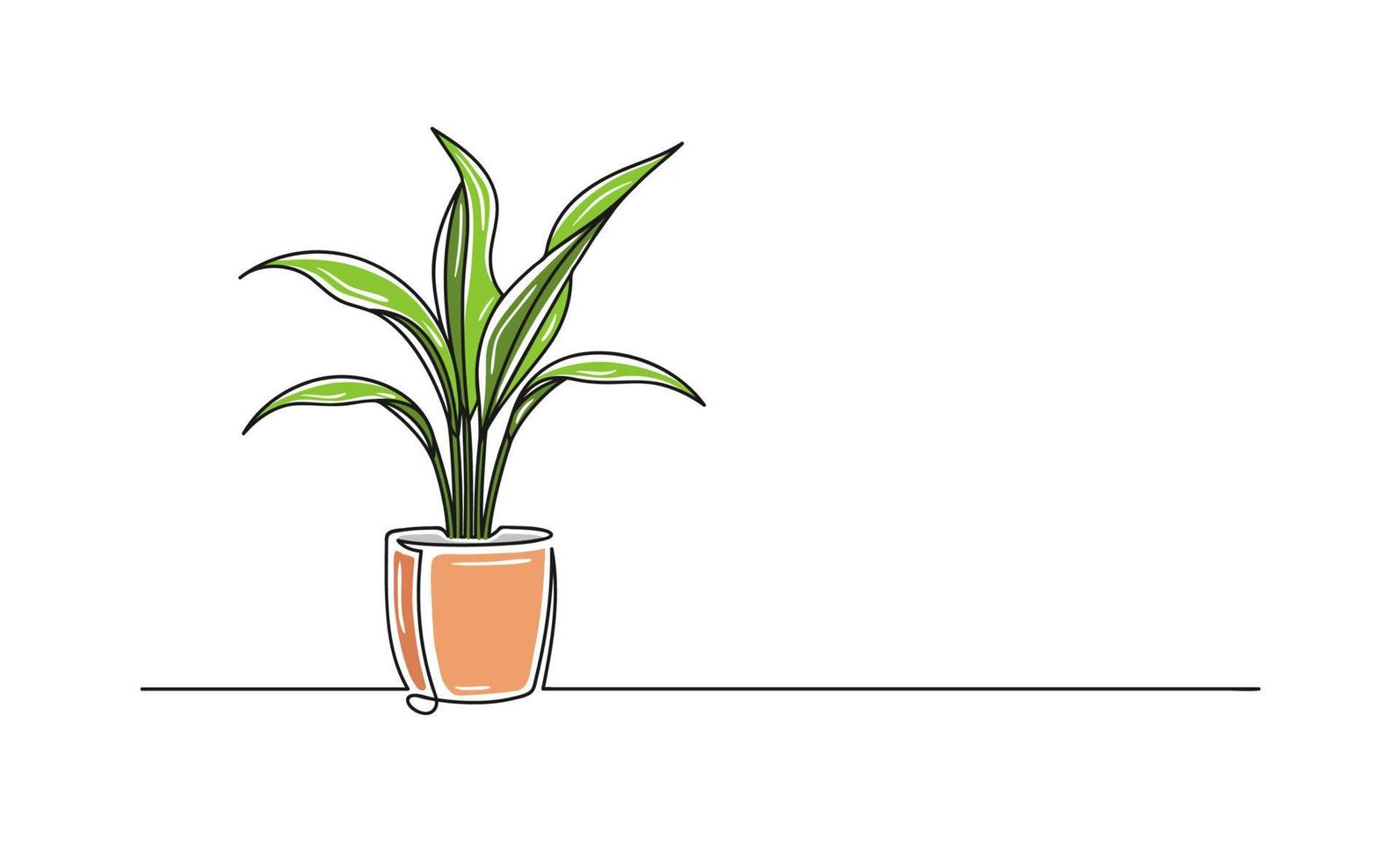 Continuous one line drawing of a flower in a pot. Beautiful flower Isolated on a white background. Vector illustration
