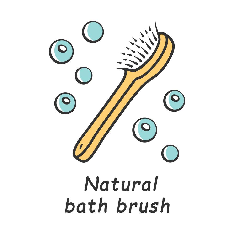 Natural bath brush color icon. Zero waste swap. Eco friendly, recycle, reusable material. Organic wooden body brush. Skin wash, dry massage tool. Bathroom essentials. Isolated vector illustration