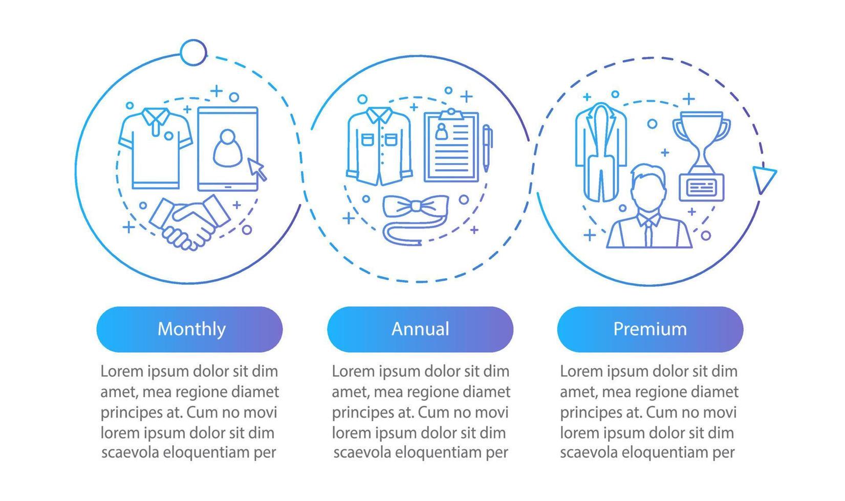 Men style consulatant services vector infographic template. Gentlemen club. Shopping discounts. Tariff plans. Data visualization with three steps and options. Process timeline chart. Workflow layout