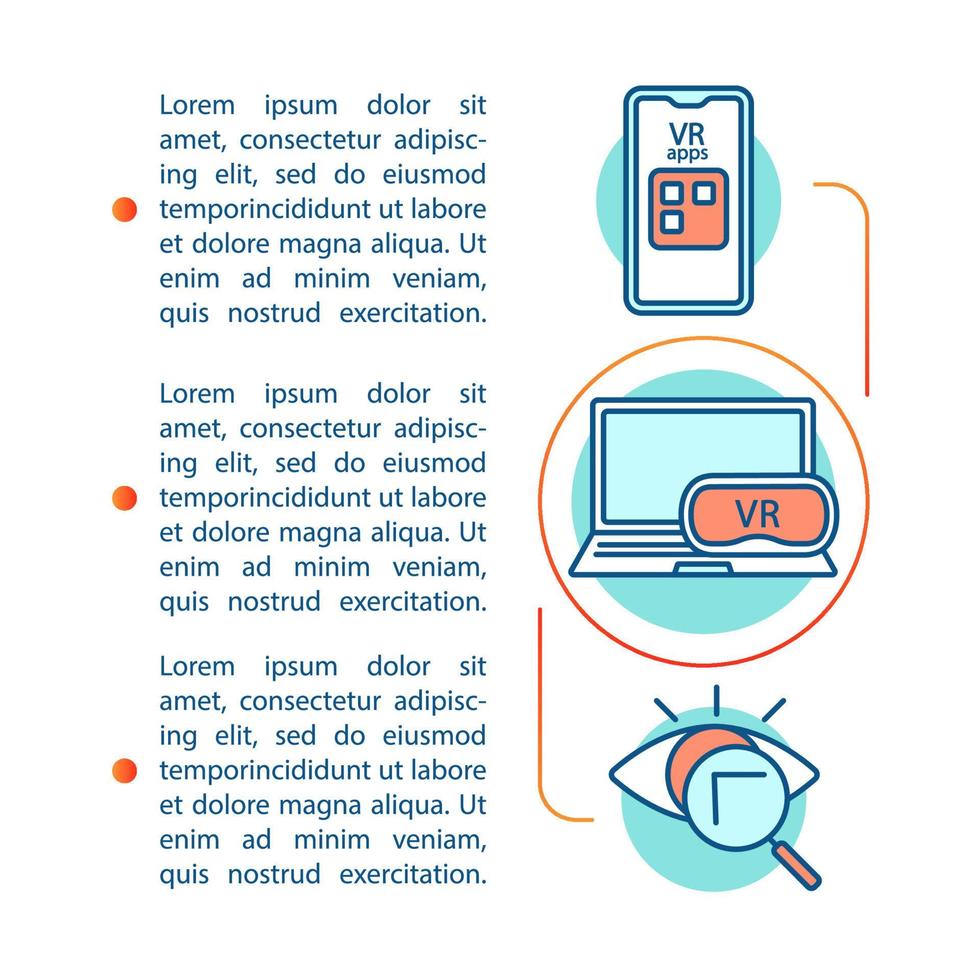VR soft and hardware concept linear illustration. Virtual reality apps, computer, smartphone, glasses. 3D image. Article, brochure, magazine page. Print design. Vector isolated outline drawing