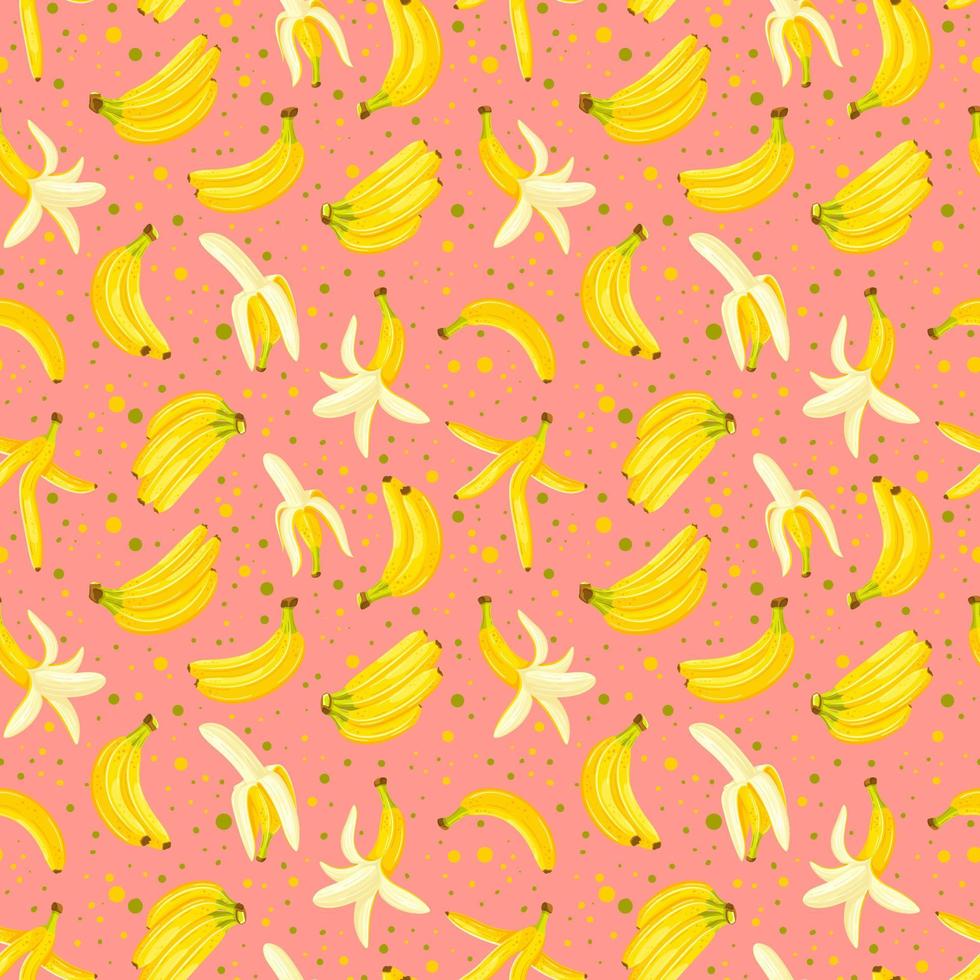 Seamless pattern with a set of bananas isolated on a pink background. Cartoon style. Vector illustration