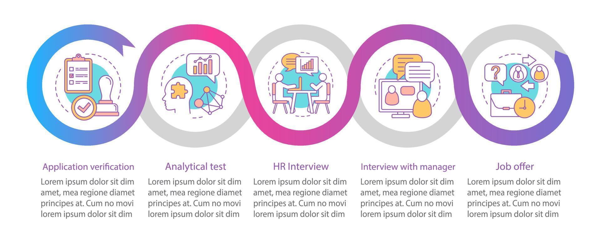 Headhunting process vector infographic template. Getting job. Recruitment. Data visualization with five steps and options. Process timeline chart. Workflow layout with icons